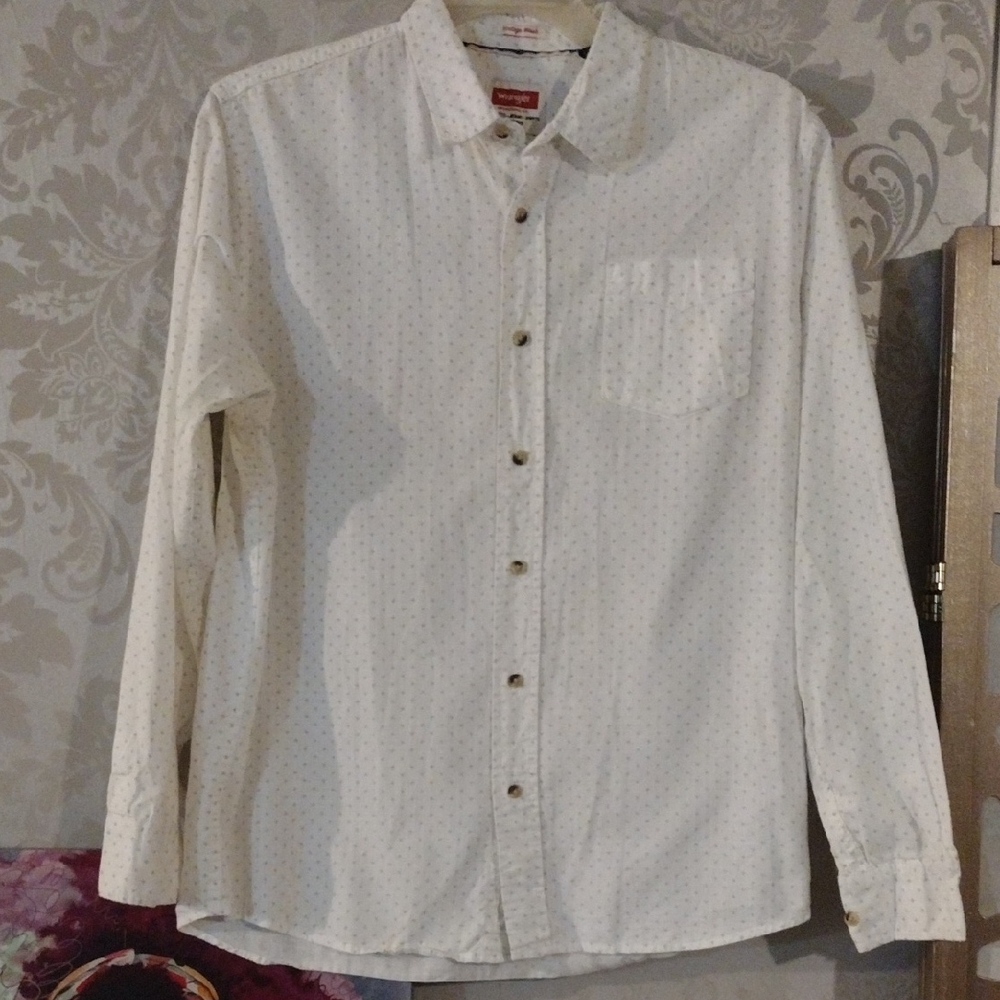 Wrangler Gray and White Casual Button Down Shirt Relaxed Fit